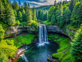 Breathtaking Aerial View of Upper North Silver Falls: Nature's Waterfall Wonderland in Stunning Drone Photography