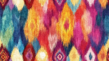 Obraz premium Colorful ikat pattern in vintage style elegant ethnic background featuring hand drawn oriental art design