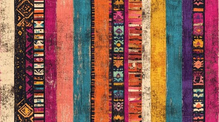 Vibrant seamless pattern of multicolored boho stripes and tribal designs ideal for fabric or wallpaper applications