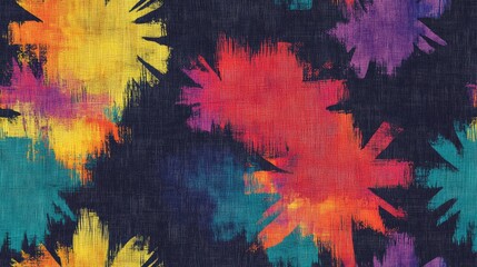 Multicolored seamless pattern featuring a dark tie dye shirt with an oil color background showcasing vibrant acrylic brush strokes and textured designs
