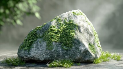 Realistic Vibrant Green Moss Covered Rock in Natural Environment