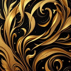 Fototapeta premium Luxury gold floral curve pattern cover design set, ideal for low-light spaces. Abstract golden ornaments.