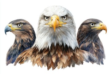Fototapeta premium Three majestic eagles depicted in a detailed, artistic style.