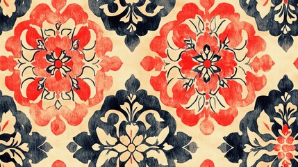 Seamless pattern featuring vintage delicate tiles with Japanese geometric designs perfect for summer retro decor natural watercolor majolica ethnic embroidery and luxurious lace designs