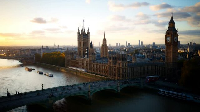 Big Ben and the Houses of Parliament at sunset in London, UK
