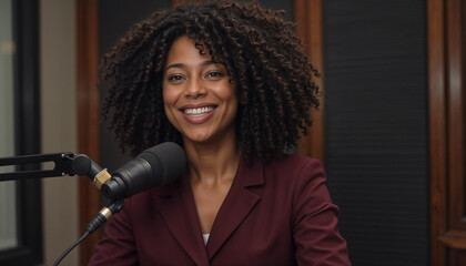 African American female radio host with natural hair
