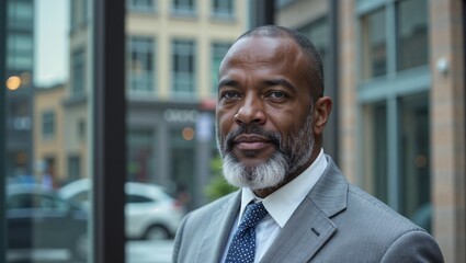 Fototapeta premium Senior African American business consultant in grey suit