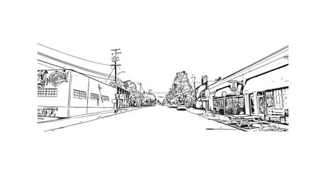 Obraz premium Print Building view with landmark of Vancouver is the city in USA. Hand drawn sketch illustration in vector.