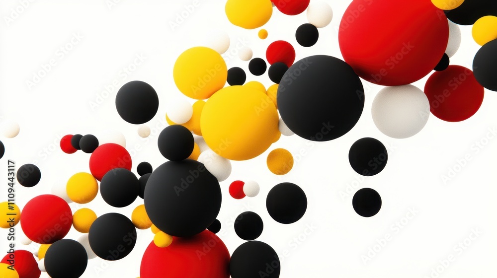 Poster abstract composition of colorful spheres in dynamic flowing pattern