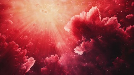 Fototapeta premium Ethereal Red and Gold Cosmic Nebula with Blazing Light Rays