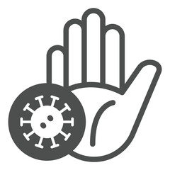 Hand palm stop virus concept. Vector graphics. Do not touch concept. Vector graphics. Hand with bacteria sign on white background, glyph style icon for mobile or web design.