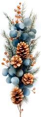 Fototapeta premium Pinecones and Blue Berries in a Natural Winter Setting