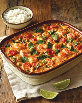 Savoring bobo de camarao creamy shrimp stew with rice rustic kitchen food warm ambiance culinary delight