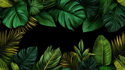 Obraz premium Lush Tropical Leaves: A Vibrant Green Paradise. Exotic foliage and botanical illustration, perfect for nature lovers and design inspiration.