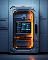 Fototapeta premium Futuristic technology interface with glowing elements in a high-tech environment.