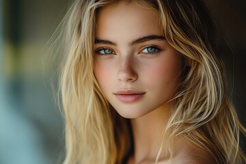 Naklejka premium Young Woman Natural Subtle Glow Studio Portrait