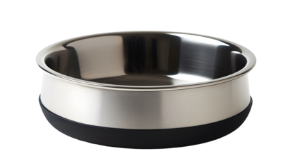 Stainless steel bowl with a black base.