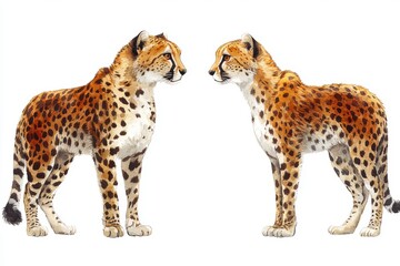 Naklejka premium Two leopards facing each other, showcasing their distinctive spots and features.