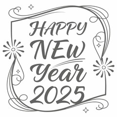 Happy New Year 2025 t-shirt typography calligraphic greeting party shirt artwork celebrate creativity elegance elegant font glowing horizontal luxury best design download