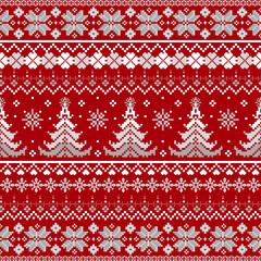 Christmas fabric pattern in pixel art style with a traditional Scandinavian style deer, making it perfect for holiday cards, sweaters, and seasonal decor.