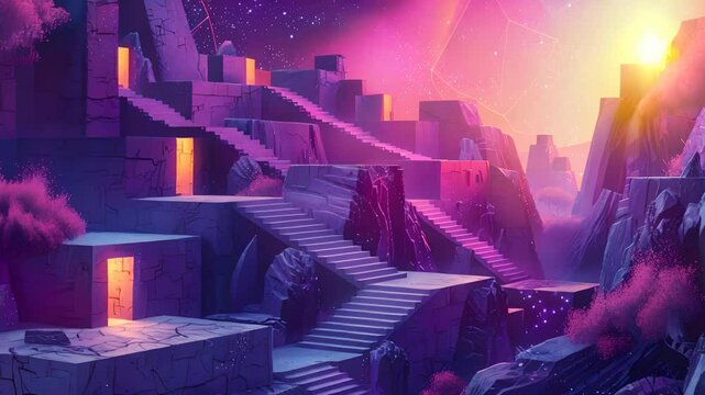 fantasy landscape with stairs going up to the sky