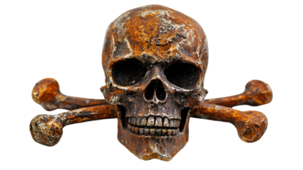 Rusty skull and crossbones symbolizing danger.
