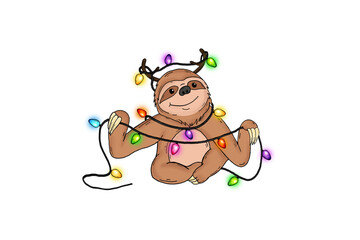 sloth,Animal Christmas Lights Sublimation Design