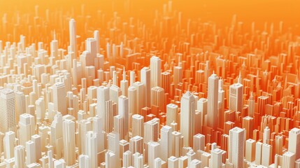 Obraz premium A stylized cityscape in orange and white tones, featuring skyscraper-like structures creating a futuristic urban skyline. AI generated.