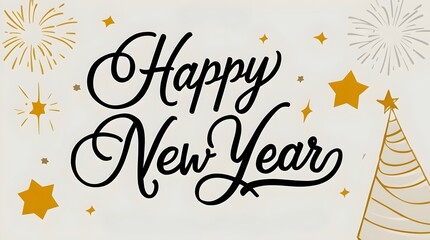 Obraz premium Happy New Year text hand lettering. Design template Celebration typography poster, banner or greeting card