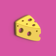 3D image of triangular cheese with a pink background