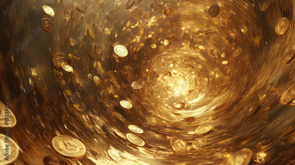 Aufkleber Golden coins swirl in a vortex, creating a dynamic and luxurious visual.