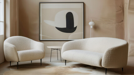 modern living room, minimalist japandi style