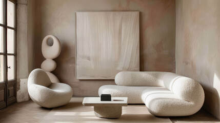 modern living room, minimalist japandi style