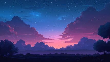 Naklejka premium Dark blue twilight sky with cumulus clouds, perfect for sky replacements and visualizations, twilight. Zenith. Illustration