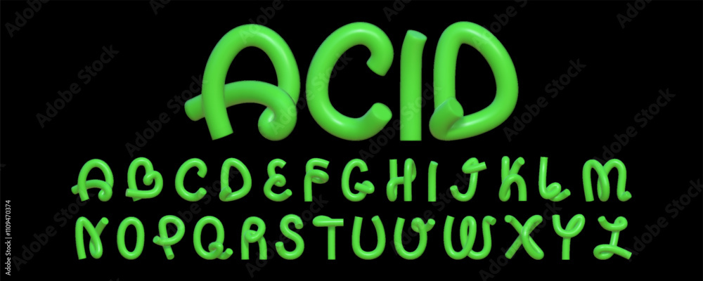 Fototapete 3d font in the shape of a curved rubber hose. a creative set of 3d english letters with a reflective