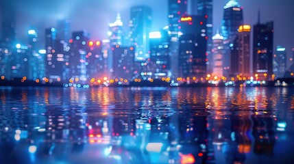 Fototapeta premium Night cityscape reflected in water.
