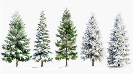 
Collection of christmas Trees with Snow isolated on transparent or white background,Covered Christmas Tree Set for Designers, Holiday-Themed Christmas Tree Collection with Snow Details, and Seasonal 