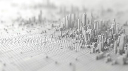 Intricate wireframe design of a futuristic city, showcasing tall buildings and detailed street grids in grayscale tones. A conceptual digital illustration. AI generated.