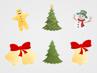 set bell tree snowman for celebrity cristmas new year festival illusrtation design
