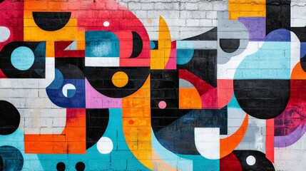 Fototapeta premium Vibrant Urban Graffiti Mural, a striking display of bold colors and dynamic street art, ideal for modern, youthful environments seeking an edgy aesthetic.