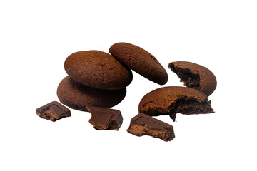 brown oatmeal cookies with chocolate on a transparent background.