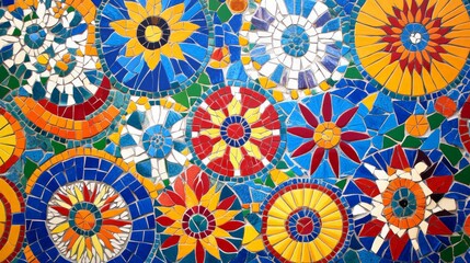 Vibrant Mosaic Design, a lively arrangement of colorful tiles creating an artistic and energetic atmosphere, ideal for enhancing creative spaces and interior decor.