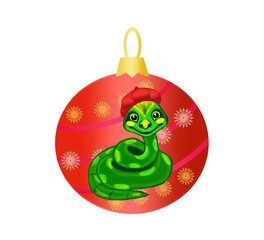 Christmas tree toy snake ball cartoon drawing color print for printing and design new year christmas