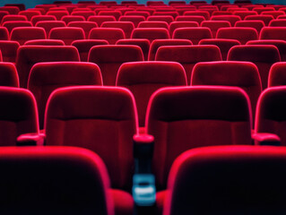 Obraz premium Red velvet seats in an atmospheric cinema waiting for the next audience to arrive