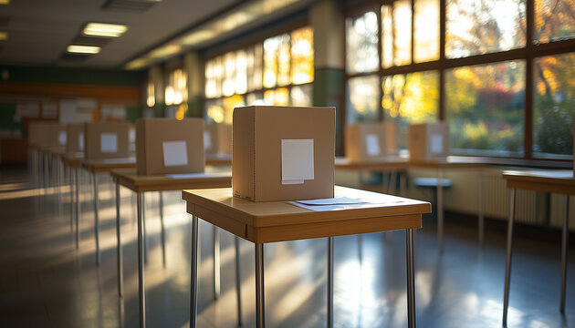 class room prepared vor an election. every vote counts