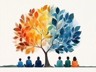 A vibrant tree symbolizes unity among diverse individuals.