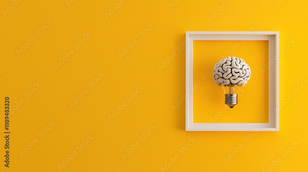 Wall mural conceptual image of a brain-shaped light bulb design.