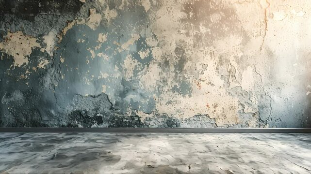 Old grunge cement wall with bright light from the corner