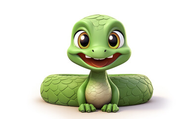 green snake on white background