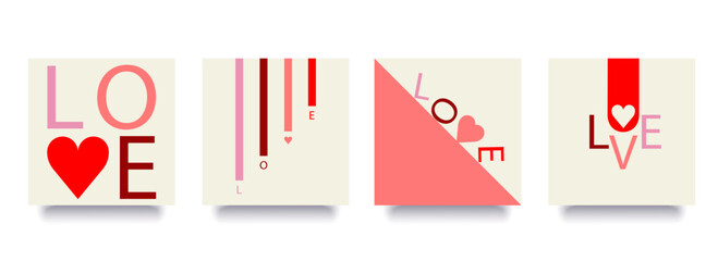 Vlaentine's Day postcards, modern simple minimalistic design, geometric poster, print, invitation template